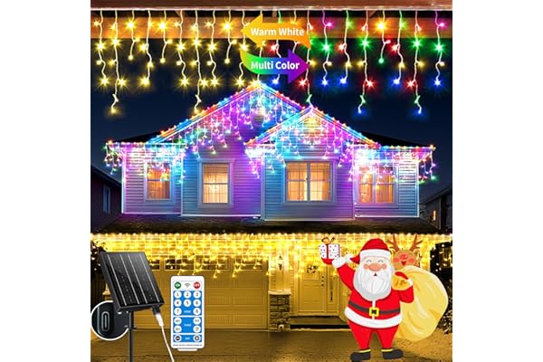 GCMacau 3 EN 1 Solar Cortina Luces Navidad Exterior [20+5m], 660LEDs Luces Navidad Exterior,8 Modi,Expandible, USB Power,IP65 Impermeable Con Control Remoto Temporizador [Blanco Cálido+Colores]