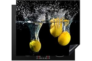 KitchenYeah© Protection Pour Plaque Induction 60x52 cm Plaque de Deco Cuisine Protégé Cache De Cuisson Vitroceramique Citron - Fruit - Nature morte - Eau - Jaune