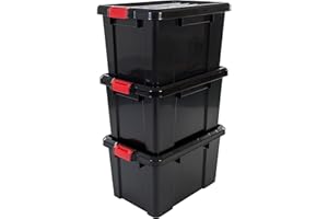Iris Ohyama, Garage Storage Boxes, Plastic Storage Boxes with Lids, Closing Clips, 50L/3Pack, BPA Free, Black, W59 x D38.5 x H32cm, SK-450