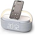 AMBERJACK Alarm Clock Radio with Wireless Charger, Bluetooth Speaker, FM Radio, Bedside LED Night Light, Digital Alarm Clock for Bedroom, Home, 2500mAh Battery, Cable