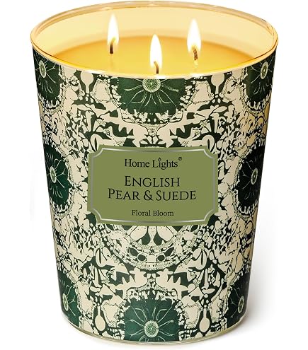 HomeLights Bougie Parfumée Soja 3 Mèches - Citrus & Bois De Sauge - 130 Heures De Combustion - Parfum D'Aromathérapie Luxueux