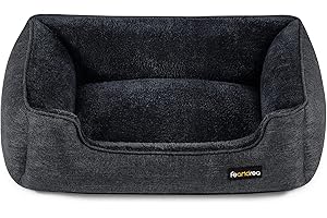 Feandrea Cuccia per Cani, Lettino per Animali in Simil Lino, Bordi Rialzati, Fondo Antiscivolo, Copertura Sfoderabile per Lavaggio, Taglia L per Cane Medio, 90 x 75 x 25 cm, Grigio Scuro PGW011G01