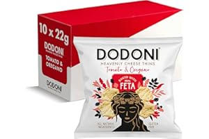 Dodoni Heavenly Cheese Thins Cheese Tomato and Oregano Snacks 10 Pack x 22g - Gluten Free Snacks All Natural Source of Protein Snack Box Feta and Halloumi Snacks for Home Pub Lunchbox Crisp