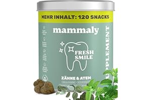10-in-1 Zahnpflege Leckerli für Hunde - Fresh Smile 120 Snacks (350g) von mammaly - Gegen Mundgeruch, Zahnstein mit Pfefferminz, Seealge, Vitamin C, Petersilie u. v. m. für Maulhygiene, Mundpflege