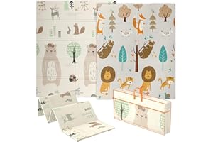 AIYAPLAY Baby Play Mat Double Sided, Foldable & Reversible Activity Playmat, Waterproof Kids Foam Crawling Mat for Outdoor Indoor Playtime Picnics, 177 x 146 x 1.5cm, Animal Theme