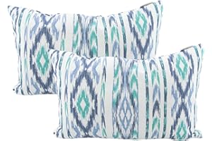 TRESMESTRES Fundas de Cojines para Sofá de Jardín, Terraza y Salón y Fundas de Cojines para Cama Decorativos - Ikat Mediterráneo - Funda de Cojín 40x60 cm - Set de 2, Turquesa