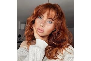 COLORFUL PANDA Colorfulpanda Auburn kurze gewellte bob rotbraun perücken mit Pony für frauen, schulterlange lockige synthetische perücke, natürliches haar hitzebeständige faser perücke 14 Zoll