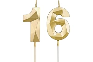 DTXLX 16th Birthday Candles, Gold Number Candles Birthday Decoration, Happy Birthday Cake Toppers, for Birthday Parties Weddings Company Anniversaries (Gold, 16)