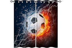 ANHOPE Football Curtains Eyelet Ring Top Thermal Insulated 80% Blackout Curtains with Sports Theme Flame Soccer Print Pattern Window Drapes for Kids Boys Bedroom Living Room 46 x 54 Inch Drop 2 Panels