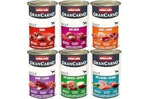 animonda GranCarno Adult Herzhafte Variation (6 x 400 g), Hunde Nassfutter für ausgewachsende Tiere, Nassfutter für Hunde mit 100% frischen, fleischlichen Zutaten, Hundefutter ohne Getreide