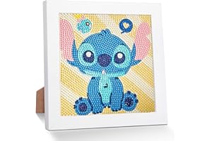 QDUODUO Diamond Painting with Frame for Children from 6 Years and Adults Beginners, Cartoon Stitch 5D Diamond Painting Pictures, 18 x 18 cm Small DIY Diamond Painting Mosaic Making Kit for Home