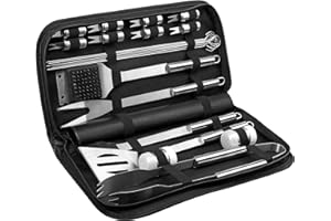 Ustensiles Plancha, HOMGEN 24pcs Ustensiles Barbecue en Acier Inoxydable Kit d'Accessoires Plancha BBQ Teppanyaki Barbecue Spatule Ustensiles Plancha avec Sac Derangement pour Camping