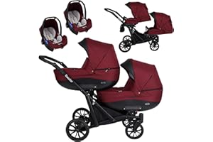 Poussette pour jumeaux bébé 3en1 et 2en1 nacelle siège-auto 3 en 1 et 2 en 1 poussette duo KUNERT BOOSTER 3 in 1 et 2 en 1 accessoires (marron, 3in1 Kite)