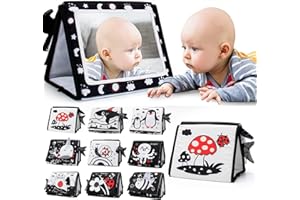 syid Tummy Time Mirror Toys, Baby Toys 0-6 Months Mirror Floor Toy Soft Cloth Book, Black and White Sensory Toys Activity Montessori Newborn Floor Toys for Boys Girls Gifts 0 3 6 Months (Black)