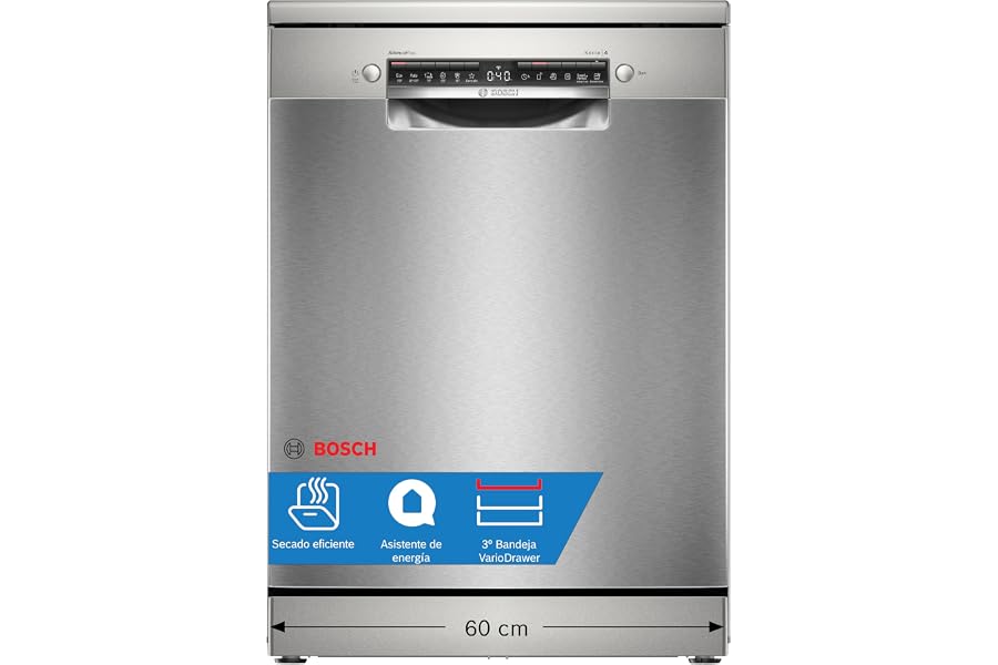 Bosch - Lavavajillas Libre Instalación, 60 cm, Serie 4, Home Connect, Motor EcoSilence, Acero, SMS4EMI06E