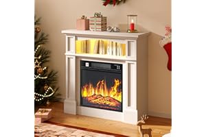 DWVO Electric Fireplace, Suite 18" and Realistic Flame Effect Fire, Electric Fire and Surround Reach up to 30㎡ Space, White Electric Fire with Programmable Timer and LED Light Strip,80.5x30.5x80.5CM