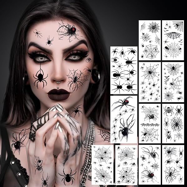 Tatouages Temporaires Halloween Tête De Mort - 8 Modèles, Autocollants Visage Pour Adultes Et Enfants, Fête Déguisée