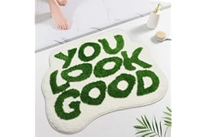 Waslary You Look Good Badematte TüRmatte Personalisiert Lustig Rug Absorbierende Badematte Waschbar Badezimmerteppich Antirutschmatte Badewanne 64x54cm, Grün