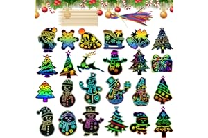 ROEOWENE 24pcs Weihnachten Kratzbilder Scratch Painting Set Kratzpapier Regenbogen Scratch Art Rainbow diy Weihnachten Basteln Bastelset für Weihnachtsbaum,Deko Party Geschenk