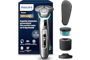 Philips Shaver Series 9000 - Wet and Dry Electric Shaver for Men, SkinIQ Technology, Pop-up Beard Trimmer, Cleaning Pod, Charging Stand and Travel Case (Model S9974/55) EU Plug