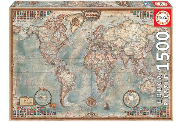 Educa - Puzzle de 1500 pièces pour Adultes | Le Monde, Carte Politique | Recommandé à partir de 14 Ans (16005)