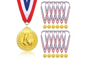 Donrime Medallas Niños Metal Futbol, Paquete de 12 Medallas de Metal Dorado con Cinta de Nailon Tricolor, Recuerdos de Fiesta de Fútbol para Niños y Adultos de todas las edades