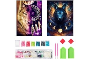 Mupack 2 Pcs DIY 5D Diamond Painting Full Kits,Wolf Crystal Rhinestone Embroidery Pictures for Kids and Adult,Full Drill Kit Arts Craft Gift for Home Wall Decor (30x40cm) (Wolf-Diamant)