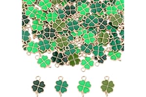 YiliYa 64 Stück Kleeblatt Anhänger Metall, Grün Vierblättrige Charms Halsketten Zubehör DIY Basteln Schmuck Ornamente Glück Schlüsselanhänger