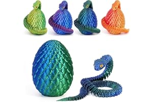 Bobety 3D Printing Easter Snake Eggs - 3D Printed Snake in Egg, 3D Snake Egg Toys, Full Articulated Crystal Snake With Sragon Egg, Fidget Toys for Executive Home Office Desk (Laser Green)