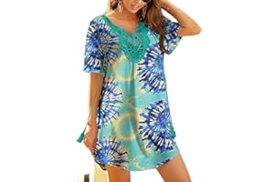 Ekouaer Damen Strandkleid Spitze Strandtunika V Ausschnitt Kurz Sommer Strandponcho Bikini Cover Up S-XXL
