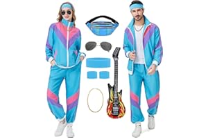 KUKIKUKI 80S Trainingsanzug Kostüm für Männer Frauen Retro 90er Jahre Kostüm Outfit Disco Trainingsanzüge Hip Hop Sportanzug Set