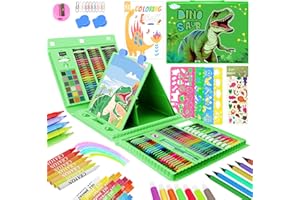 TCJJ 208Pcs Dinosaur Malset für Kinder,Jungen Zeichenset mit Dinosaurier-Malbuch, Ölpastellen, Buntstiften,Farbstiften, Malkoffer für Kinder, Dinosauriergeschenke für Jungen im Alter von 3-12 Jahren