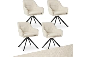‎GOEURVANT Goeurvant Drehstuhl Esszimmer Beige mit Armlehne, 4er Set drehbarer esszimmerstuhl, Küchenstuhl,Polsterstuhl, aus Polyester, mit Metallbeine für Esszimmer Küche Büro
