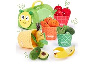hahaland Peluches de Frutas y Verduras, Juguetes Bebes 6-12 Meses con Sonajas y Cesta y Bolsa-Oruga, Juguetes Montessori Educativos para Bebé 9 12 18 Meses, Regalo Juguetes Niños 1 Año