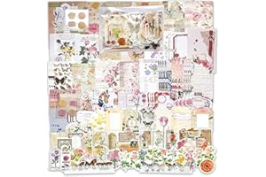 YUKIYI 260pcs Vintage Scrapbooking Stickers Pack Vintage Stickers DIY Retro Journaling Supplies Stickers Kit Scrapbook Paper Accessories Stationery Study Washi Paper Sticker B