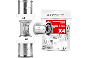 BOOPARTS - 4 pezzi - raccordo multistrato 20-16-20 a crimpare contorno TH - Tee multistrato ridotto a crimpare - raccordo idraulico per tubo multistrato 20 e 16