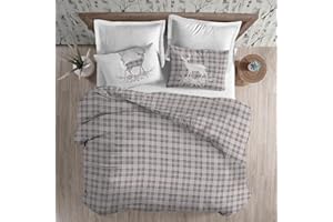 BIANCHERIASTORE NEW STYLE AT HOME Copripiumino Calda Flanella Tirolese Cervo 100% Cotone Made in Italy | Copripiumino Felpato Caldo Cotone Made in Italy stampa Scozzese Tartan| Sacco piumone + Federa/e double - Matrimoniale - Beige