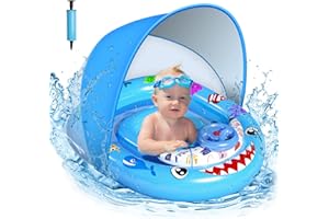 AUYLE Schwimmring Baby mit Abnehmbarem Sonnendach und Spielzeug, Baby Schwimmring mit Verstellbarer Sicherheitssitz, Baby Schwimmhilfe mit UPF50+ Sonnenschutz, Schwimmreifen Baby für 6-36 Monate