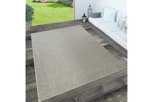 PACO HOME Tapis Intérieur & Extérieur Terrasse Et Balcon Monochrome Structuré, Dimension:200x290 cm, Couleur:Gris