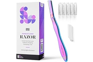 Jungle Culture Dermaplane Razor - Eyebrow Shaping, Precision Exfoliation & Hair Removal for Radiant, Smooth Skin - Dermaplaning Kit with 5 Replaceable Blades - Low-Waste Facial Razors - Rainbow