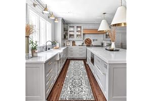 Enyhom Teppich Läufer 50 x 210 cm Waschbar rutschfest Läufer Flur Teppich Küchenläufer dauerhaft Eingangstürmatte Teppich für Haustür, Flur, Eingang, Küche, Schlafzimmer (Grau)