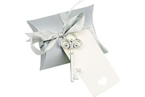 MAKHRY 50pcs Vintage Skeleton Chiave Apribottiglie Bomboniera Souvenir Regalo Set Cuscino Contenitore di Caramelle Carta Regalo Escort Grazie Tag Francese Nastro (Argento)