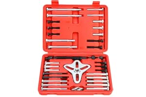 FreeTec 46pc Steering Wheel Puller Tool, 35-95mm Harmonic Balancer Puller Set, Universal Motorcycle Flywheel Crankshaft Pulley Removal Tool for Cars Trucks Vehicles
