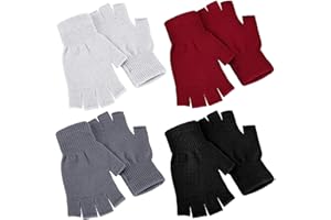 NUANCHU 4 Paires Gants Demi-Doigts d'Hiver Tricotés Mitaines sans Doigts Chauds Extensibles