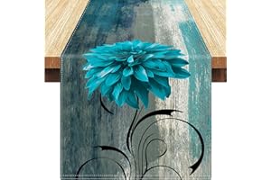 SERENTO Camino de Mesa Gris y Verde Azulado Camino de Mesa Boho Flor Camino de Mesa de Centro Mantel de Lino Lavable para Banquete Fiesta Granja Fiesta de Navidad Vacaciones 40x140cm