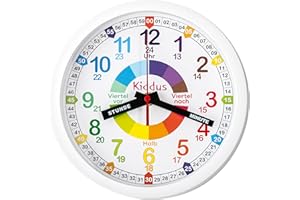 Kiddus Reloj de Pared Pedagógico Infantil para Niña, Niño. Analógico y Silencioso. Aprende la Hora con Nuestro Fácil Sistema Time Teacher. Ejercicios Incluídos. Color Blanco. Deutsch