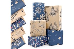 Various Designed Style Xmas Wrapping Paper, QRTDXP 5pcs 50cm*70cm Christmas Kraft Gift Paper Sheets Design for Xmas Day
