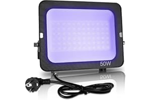 JBdusn Projecteur LED Fluorescent UV 50W, Lampes à Lumière Noire IP66 étanches, Luminaire UV Puissant 395-400nm avec prise, lumiere soiree pour fête d'Halloween et aquarium,Body Painting