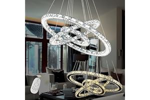 XMTECH Lampa wisząca LED, 96 W, kryształowa, designerska, kreatywna lampa wisząca, trzy pierścienie, możliwość ściemniania