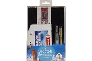 Talens Art Creation set urban sketching (negro) con Swasky, caja 12 acuarelas en pastillas, waterbrush, puntafina, libreta sketchbook, manual paso a paso
